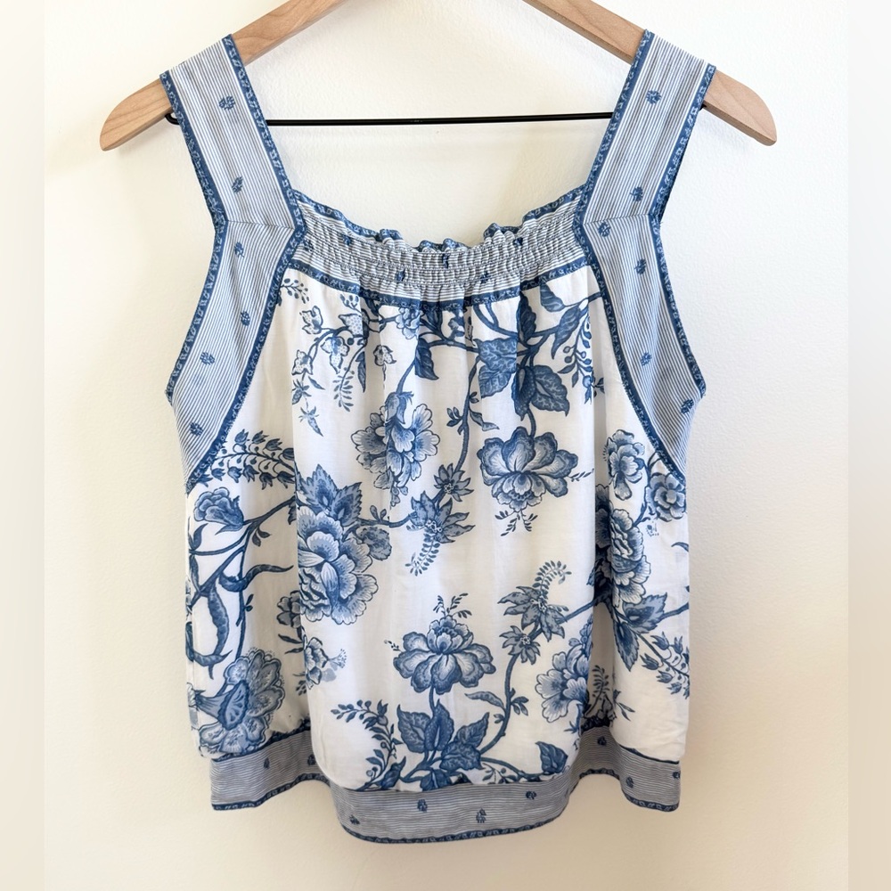 MSSP Silk Toile Chinoiserie Tank Top blue & white small